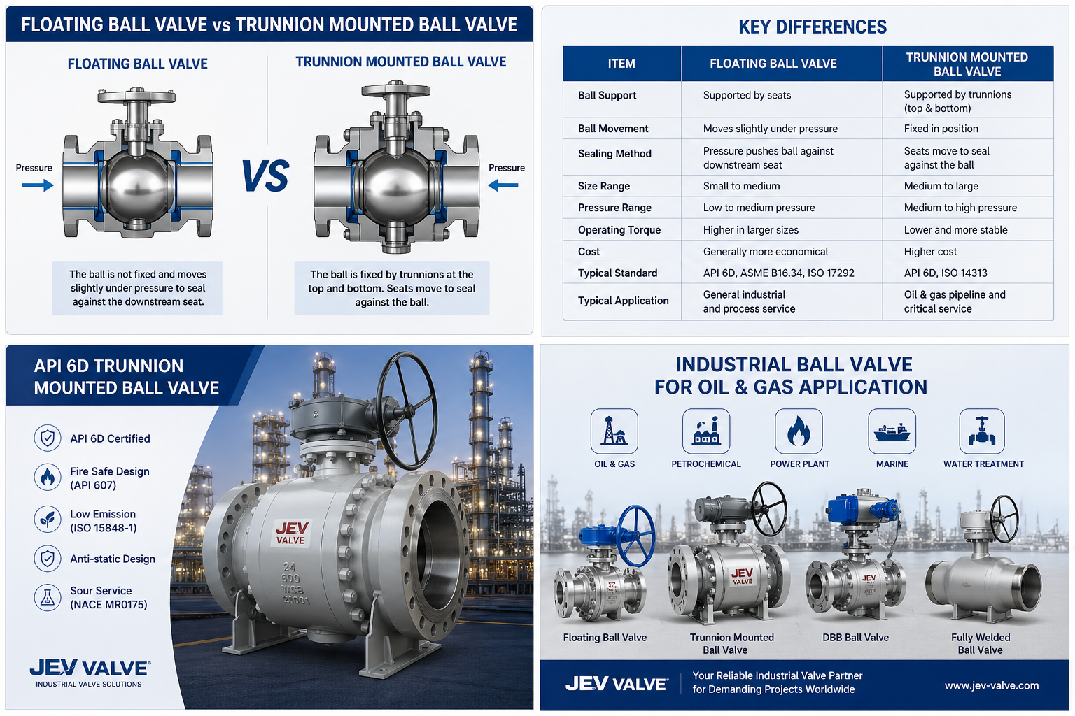 Floating ball valve vs trunnion mounted ball valve comparison