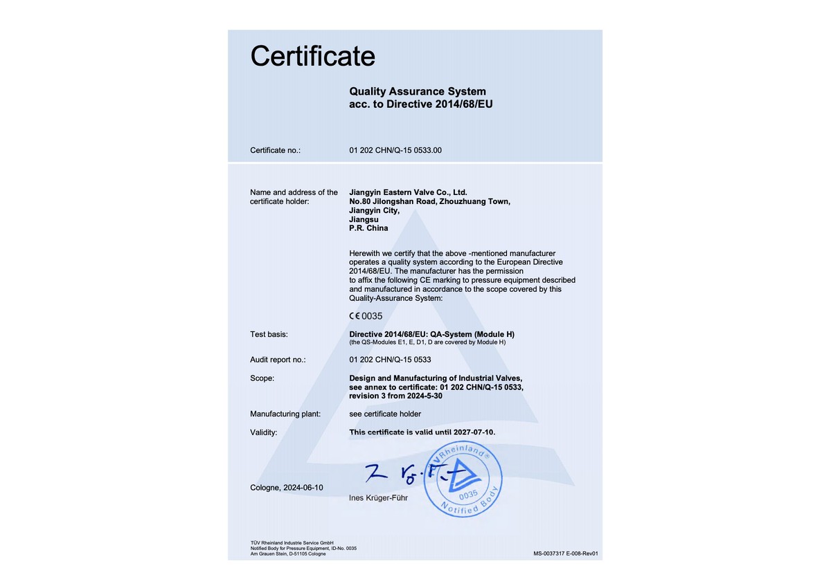 CE PED Certificate